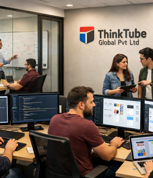 Busy tech office at ThinkTube Global