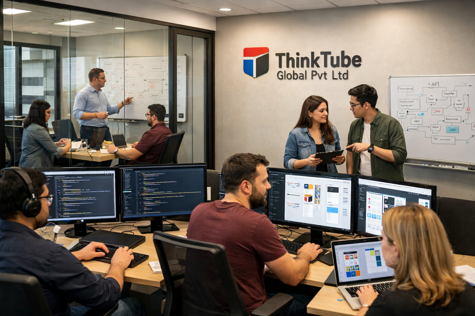 Busy tech office at ThinkTube Global